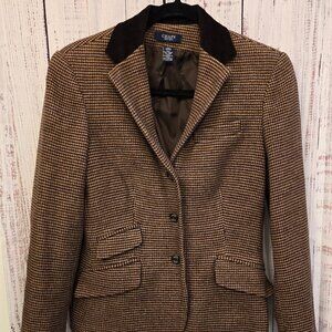 Women's tailored fit brown houndstooth wool-blend blazer